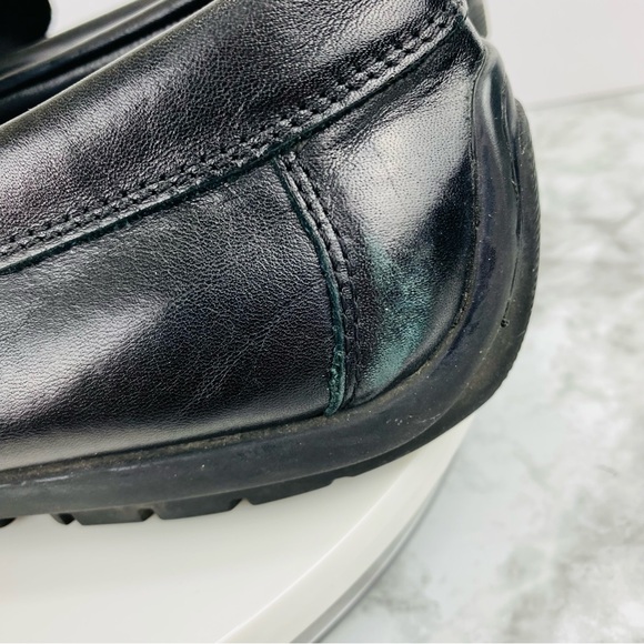 Ecco Black Leather Driving Loafer Mens 47 13 Moc Square Toe Slip On Arch Support - Picture 5 of 8